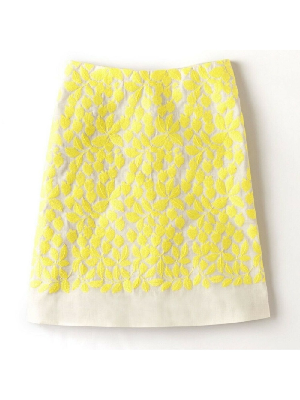 Boden Yellow and Cream Leaf Embroidered A-Line Mini Skirt - Picture 2 of 11